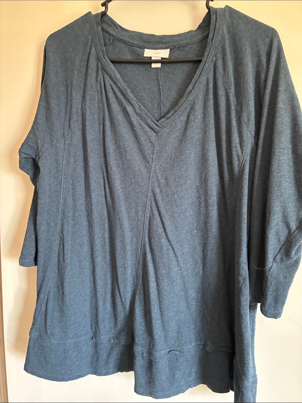 J. Jill Slate Blue V-Neck 3/4 Sleeve Pullover, cotton , sz large